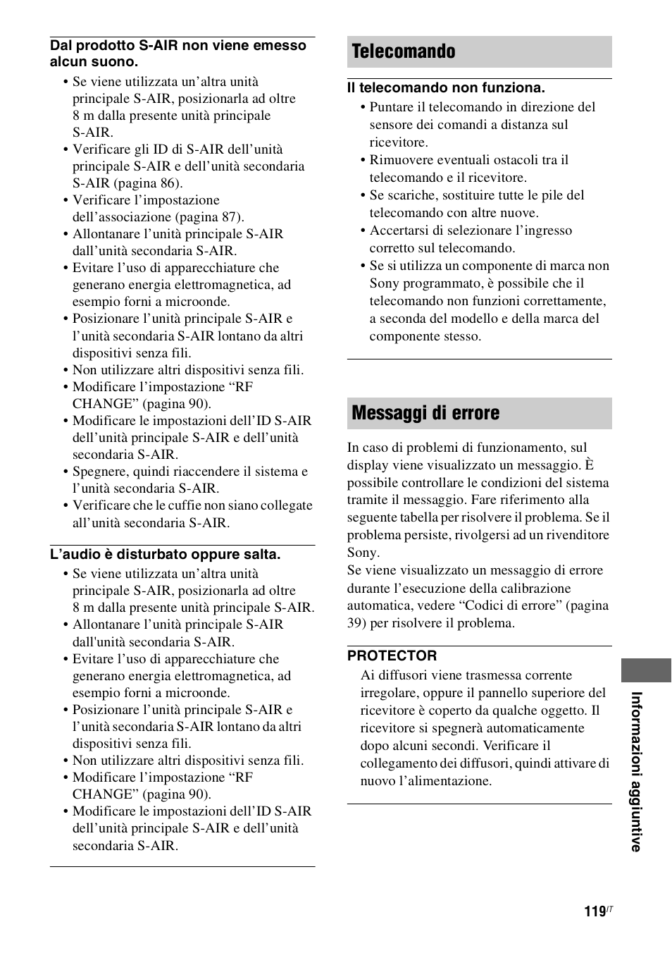 Telecomando messaggi di errore | Sony STR-DH800 User Manual | Page 119 / 252