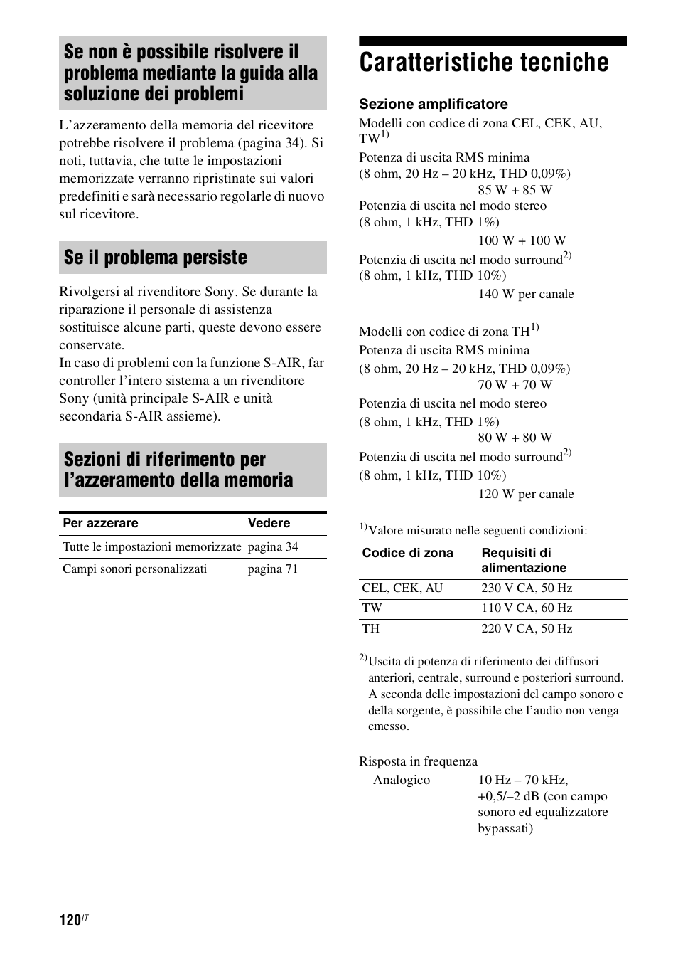 Caratteristiche tecniche | Sony STR-DH800 User Manual | Page 120 / 252