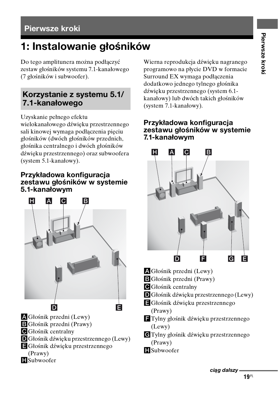 Pierwsze kroki, Instalowanie głośników | Sony STR-DH800 User Manual | Page 141 / 252