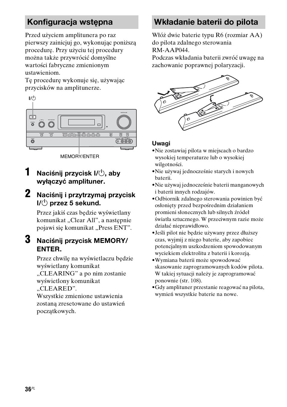 Konfiguracja wstępna, Wkładanie baterii do pilota, Naciśnij przycisk ? / 1 , aby wyłączyć amplituner | Sony STR-DH800 User Manual | Page 158 / 252