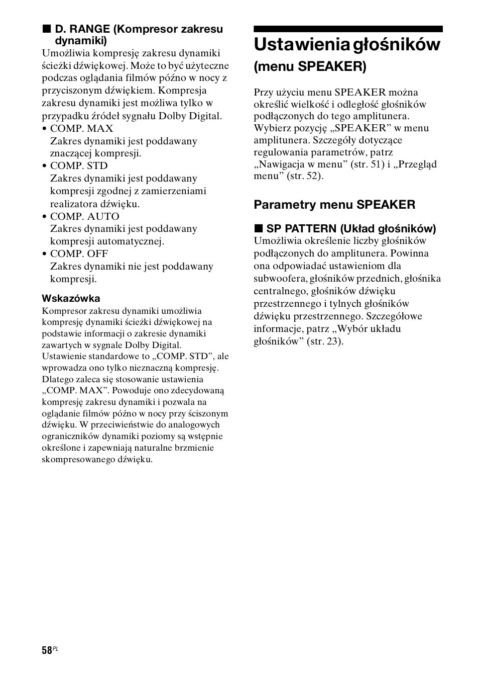 Ustawienia głośników (menu speaker), Ustawienia głośników, Menu speaker) | Sony STR-DH800 User Manual | Page 180 / 252