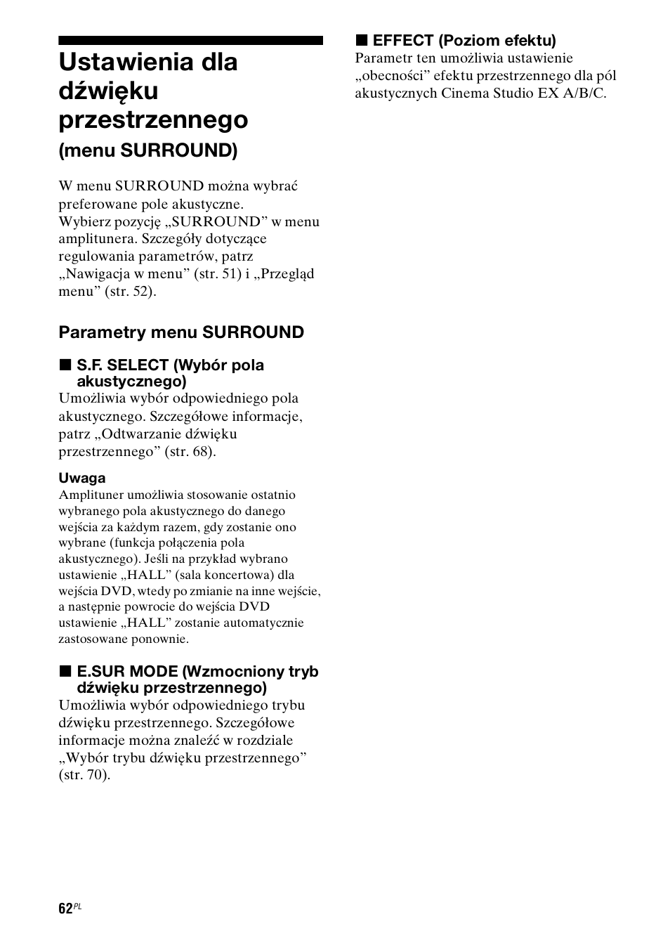 Ustawienia dla dźwięku przestrzennego, Menu surround) | Sony STR-DH800 User Manual | Page 184 / 252