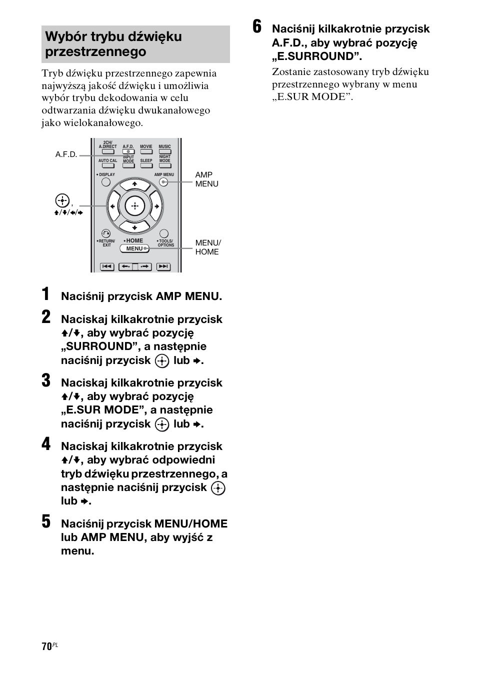 Wybór trybu dźwięku przestrzennego, Naciśnij przycisk amp menu | Sony STR-DH800 User Manual | Page 192 / 252