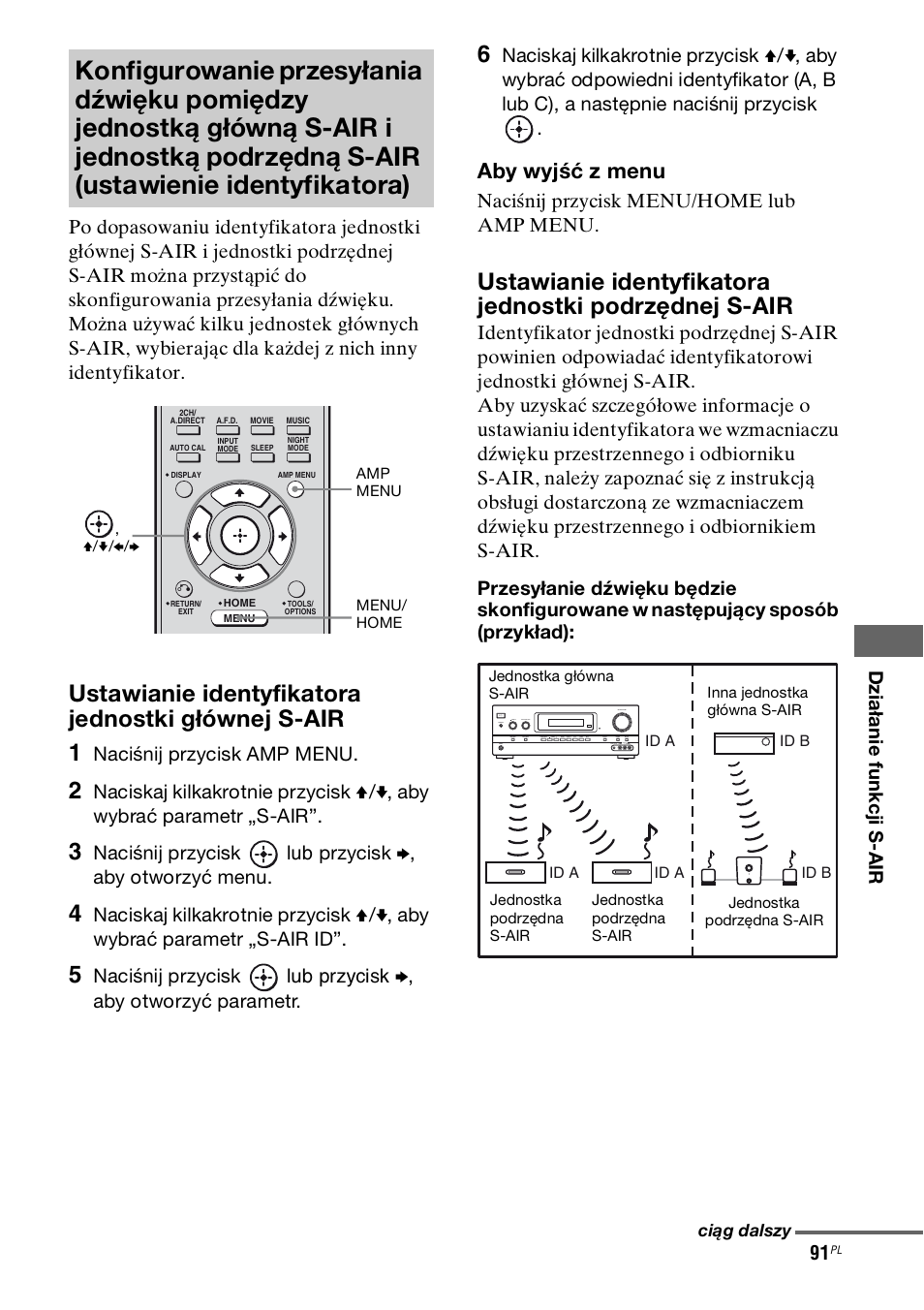 Aby wyjść z menu, Naciśnij przycisk amp menu, Naciśnij przycisk menu/home lub amp menu | Sony STR-DH800 User Manual | Page 213 / 252
