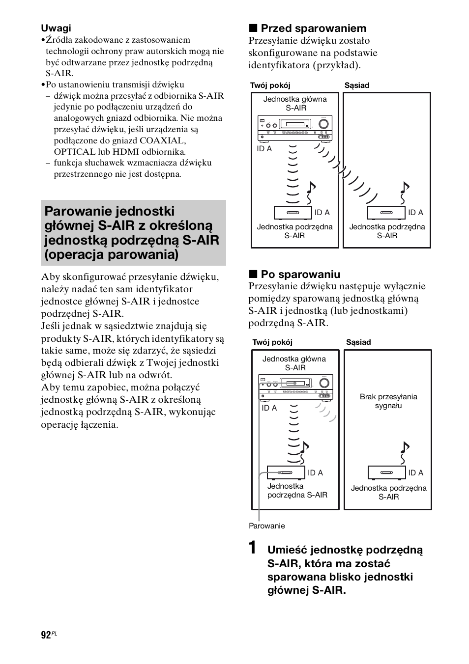 X przed sparowaniem, X po sparowaniu, Uwagi | Sony STR-DH800 User Manual | Page 214 / 252