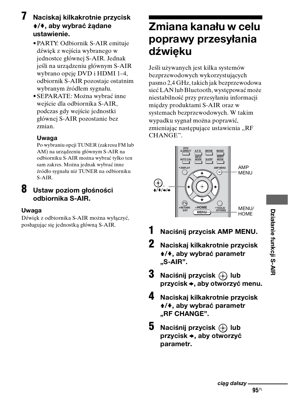 Zmiana kanału w celu poprawy przesyłania dźwięku, Zmiana kanału w celu poprawy, Przesyłania dźwięku | Sony STR-DH800 User Manual | Page 217 / 252