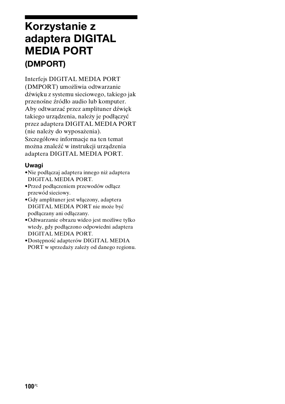 Korzystanie z adaptera digital media port (dmport), Korzystanie z adaptera digital, Media port (dmport) | Korzystanie z adaptera digital media port, Dmport) | Sony STR-DH800 User Manual | Page 222 / 252