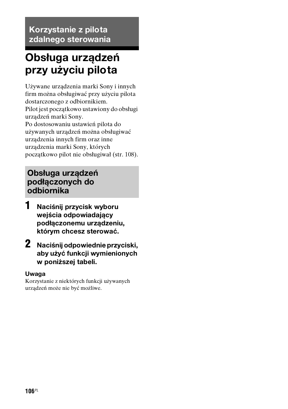 Korzystanie z pilota zdalnego sterowania, Obsługa urządzeń przy użyciu pilota | Sony STR-DH800 User Manual | Page 228 / 252