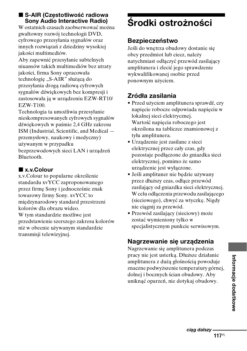 Środki ostrożności | Sony STR-DH800 User Manual | Page 239 / 252
