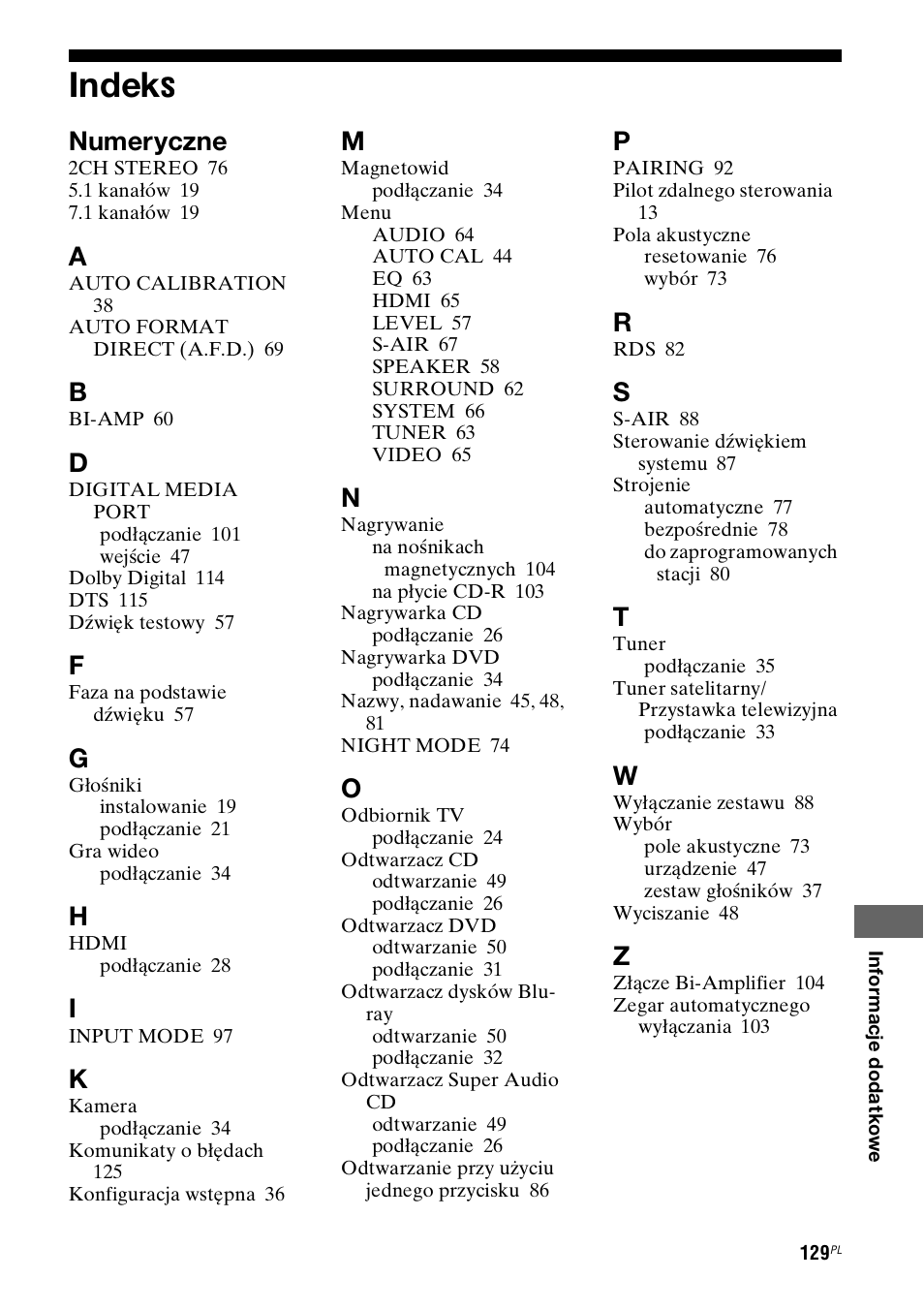 Indeks, Numeryczne | Sony STR-DH800 User Manual | Page 251 / 252