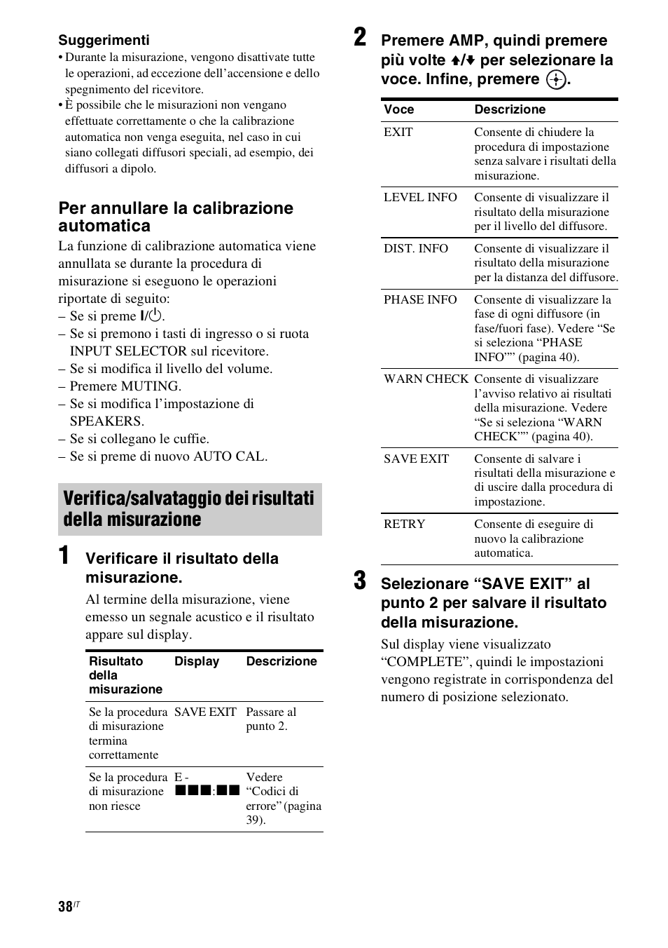 Per annullare la calibrazione automatica | Sony STR-DH800 User Manual | Page 38 / 252