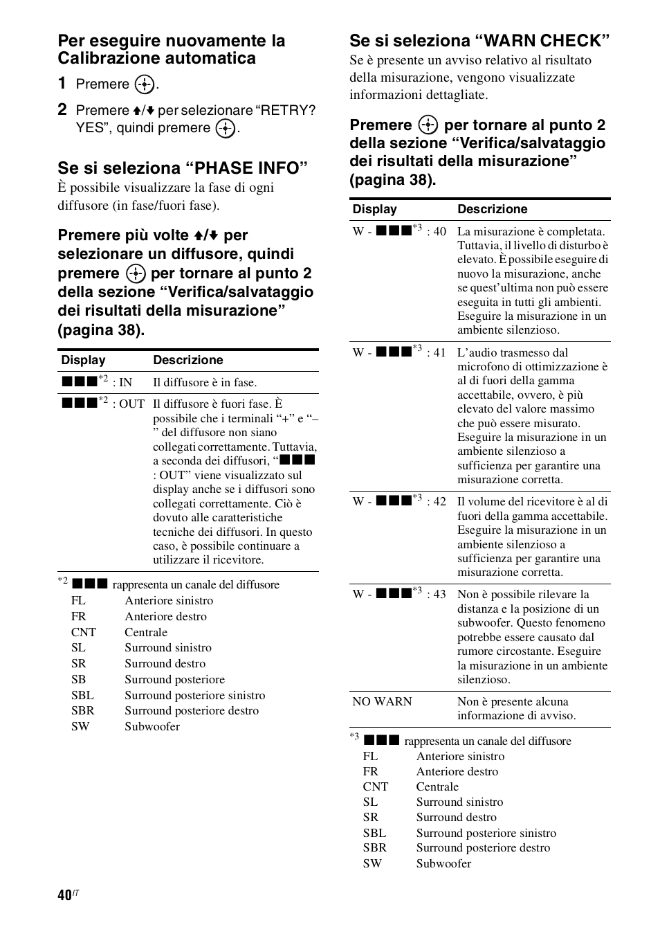 Se si seleziona “phase info, Se si seleziona “warn check | Sony STR-DH800 User Manual | Page 40 / 252