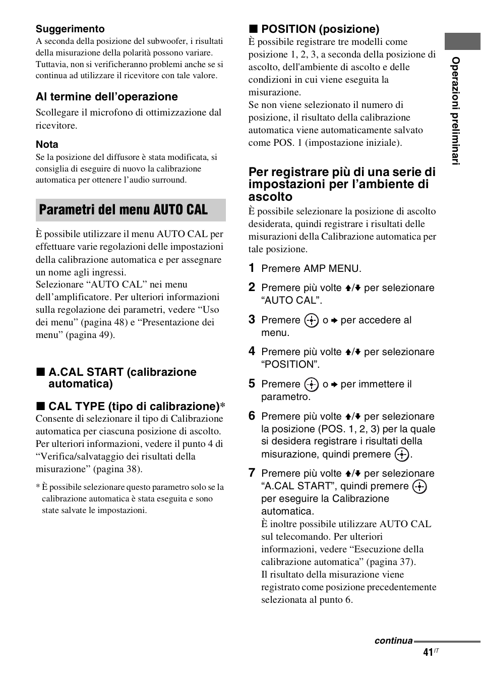 Parametri del menu auto cal | Sony STR-DH800 User Manual | Page 41 / 252