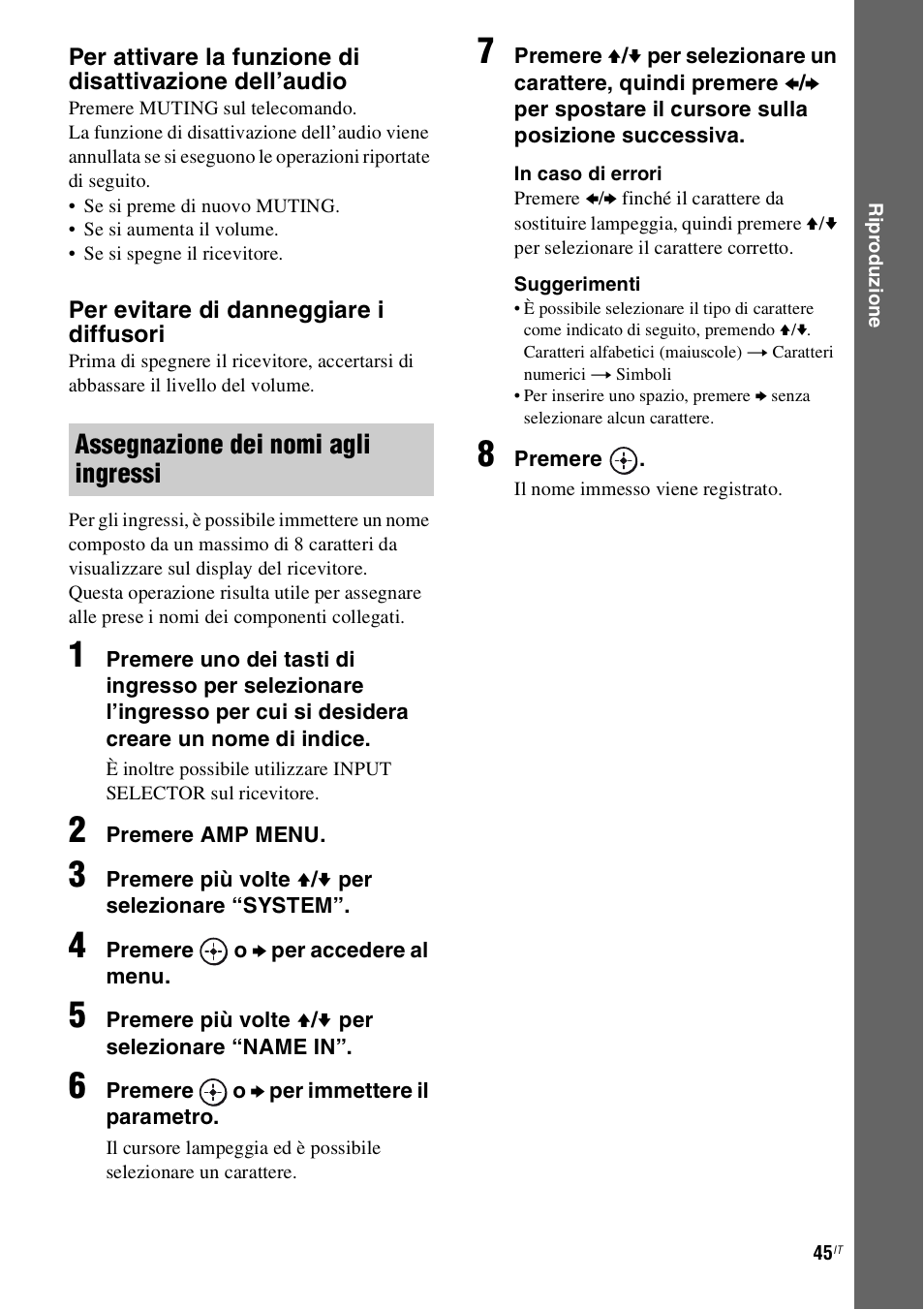 Assegnazione dei nomi agli ingressi | Sony STR-DH800 User Manual | Page 45 / 252