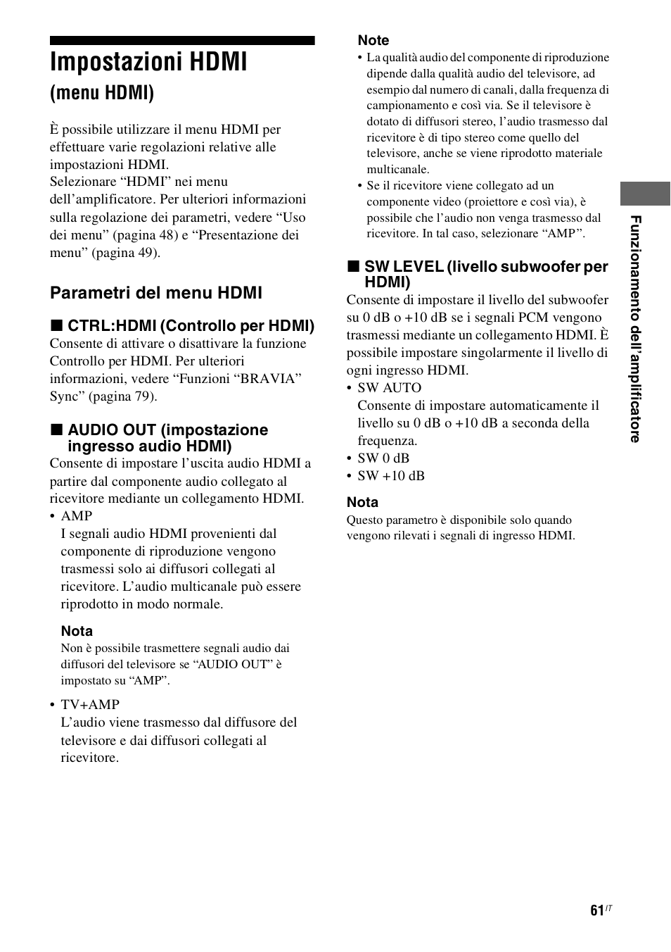 Impostazioni hdmi (menu hdmi), Impostazioni hdmi, Menu hdmi) | Sony STR-DH800 User Manual | Page 61 / 252