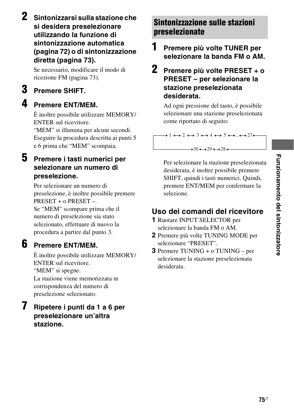 Sintonizzazione sulle stazioni preselezionate | Sony STR-DH800 User Manual | Page 75 / 252