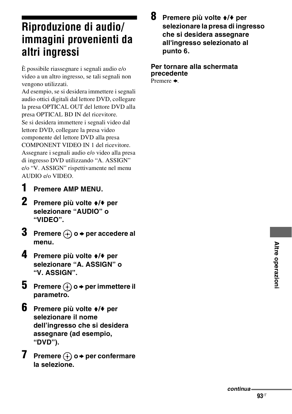 Riproduzione di audio/immagini, Provenienti da altri ingressi | Sony STR-DH800 User Manual | Page 93 / 252