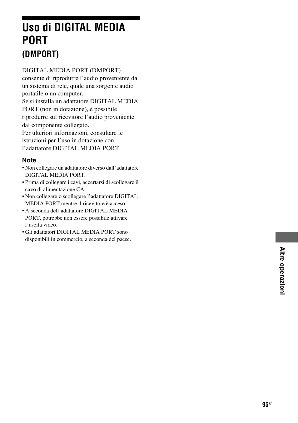 Uso di digital media port (dmport), Uso di digital media port, Dmport) | Sony STR-DH800 User Manual | Page 95 / 252