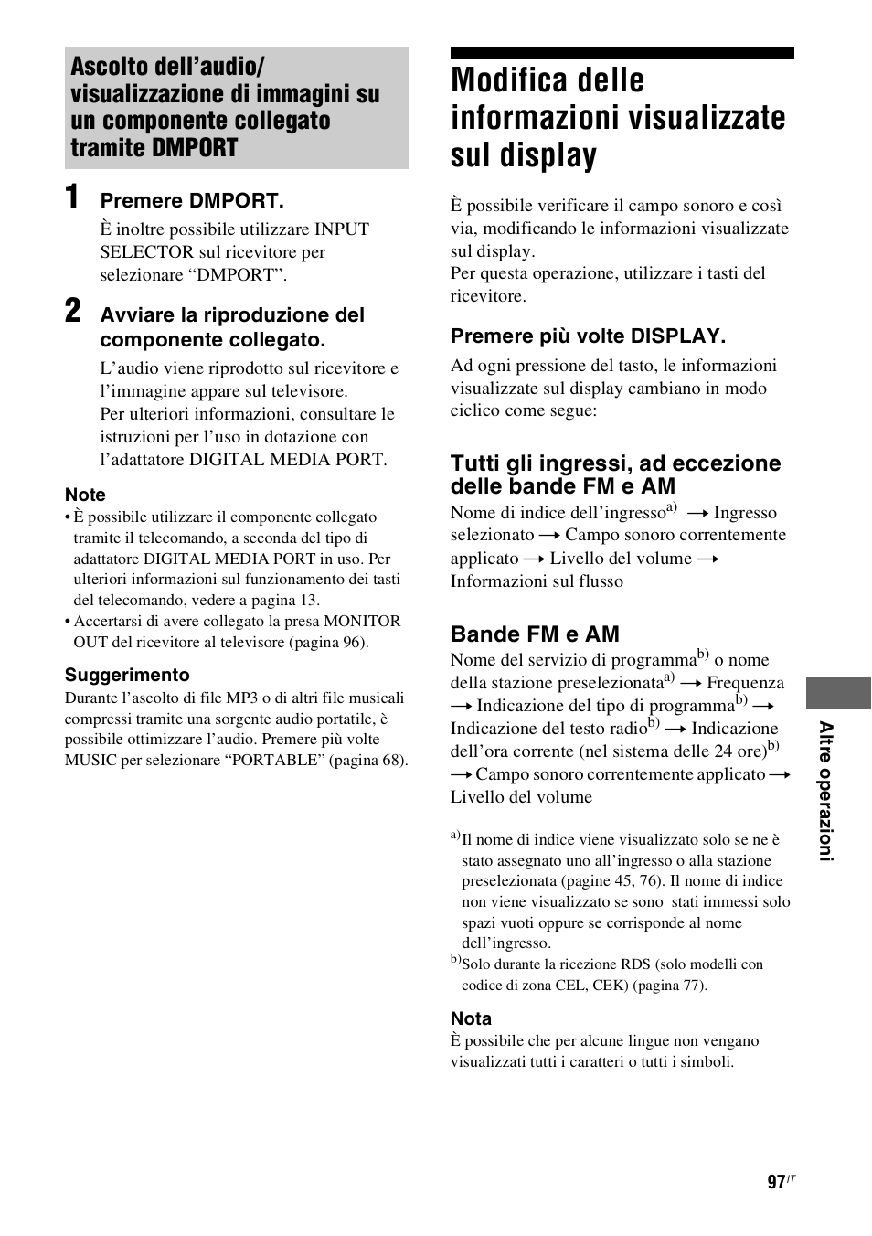 Modifica delle informazioni visualizzate, Sul display | Sony STR-DH800 User Manual | Page 97 / 252