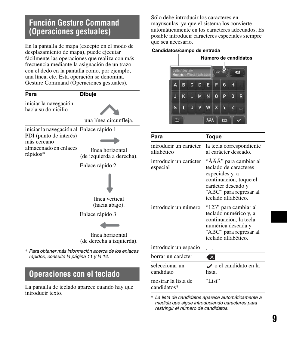 Función gesture command (operaciones gestuales), Operaciones con el teclado, Función gesture command | Operaciones gestuales) | Sony NV-U51F User Manual | Page 101 / 148