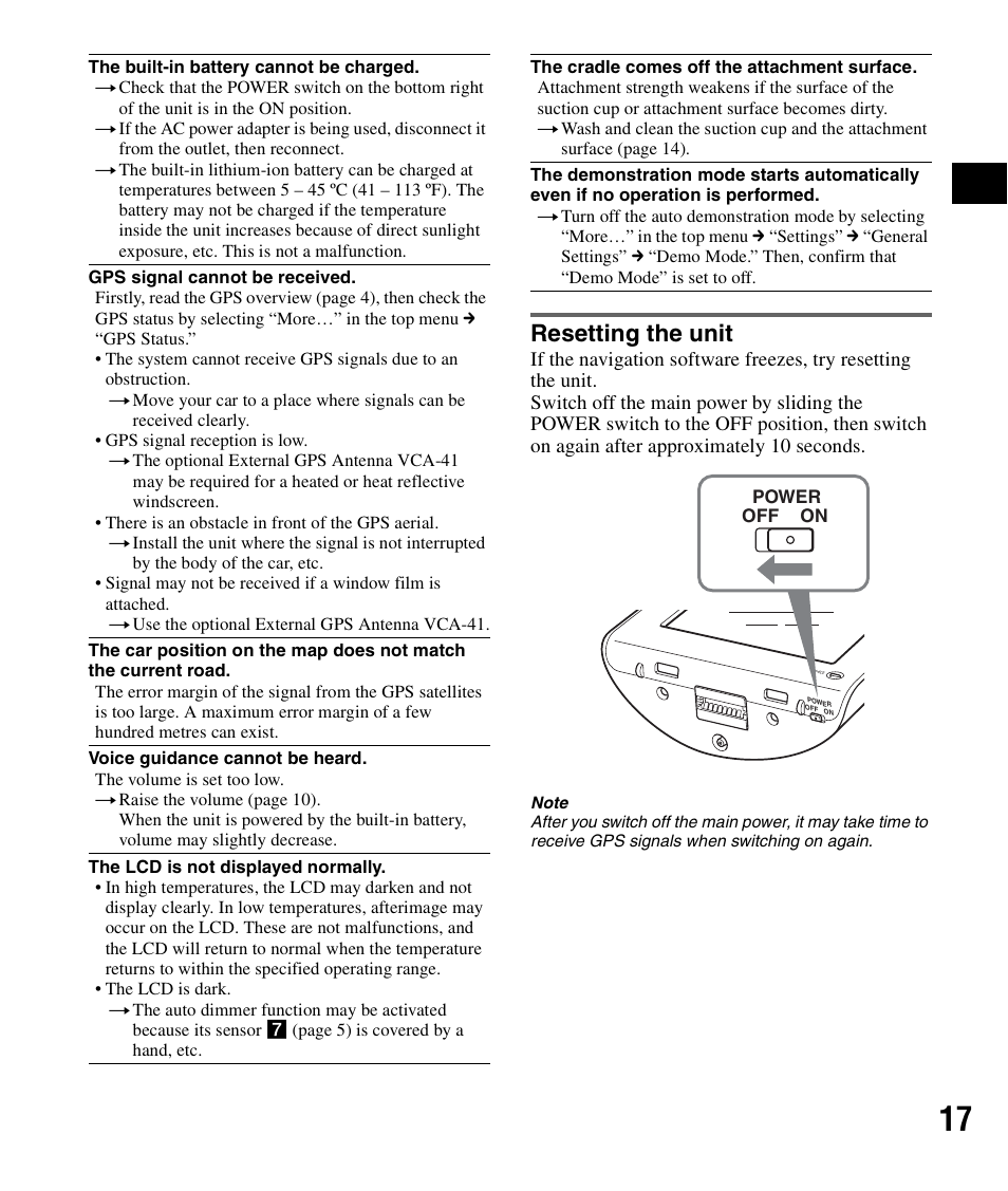 Resetting the unit | Sony NV-U51F User Manual | Page 17 / 148