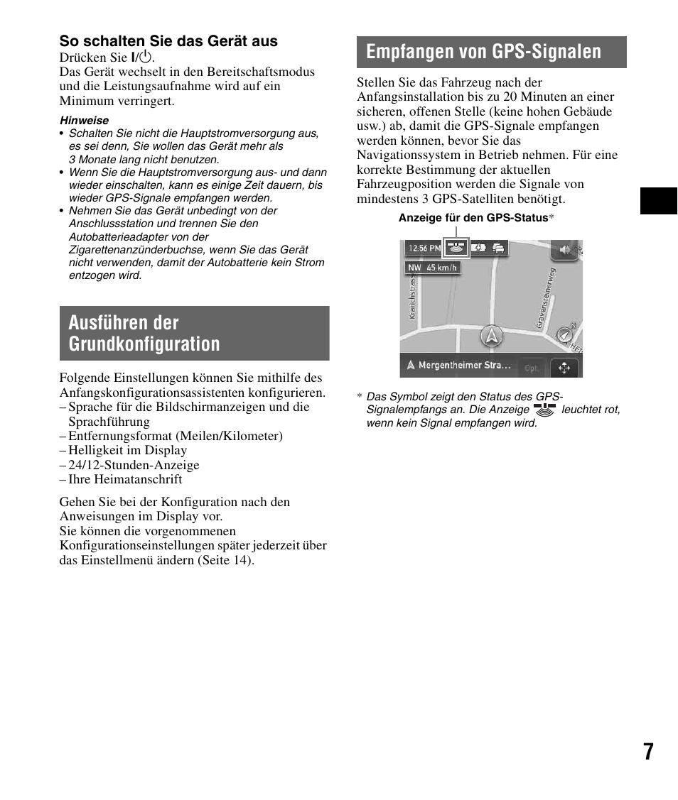 Ausführen der grundkonfiguration, Empfangen von gps-signalen | Sony NV-U51F User Manual | Page 23 / 148