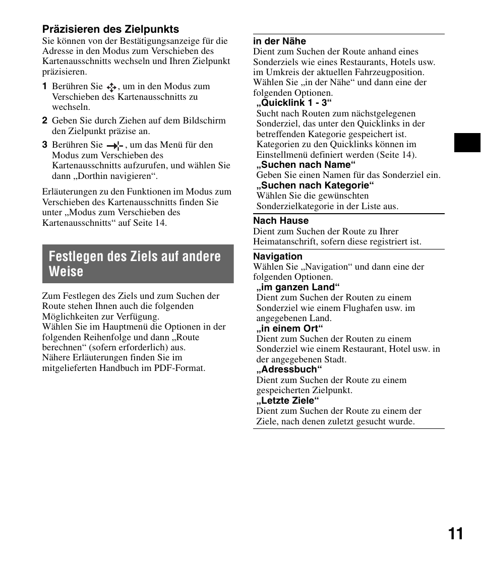 Festlegen des ziels auf andere weise | Sony NV-U51F User Manual | Page 27 / 148