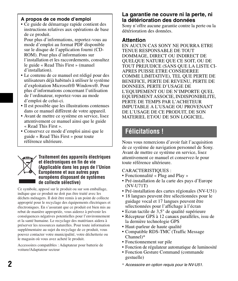 Félicitations | Sony NV-U51F User Manual | Page 38 / 148