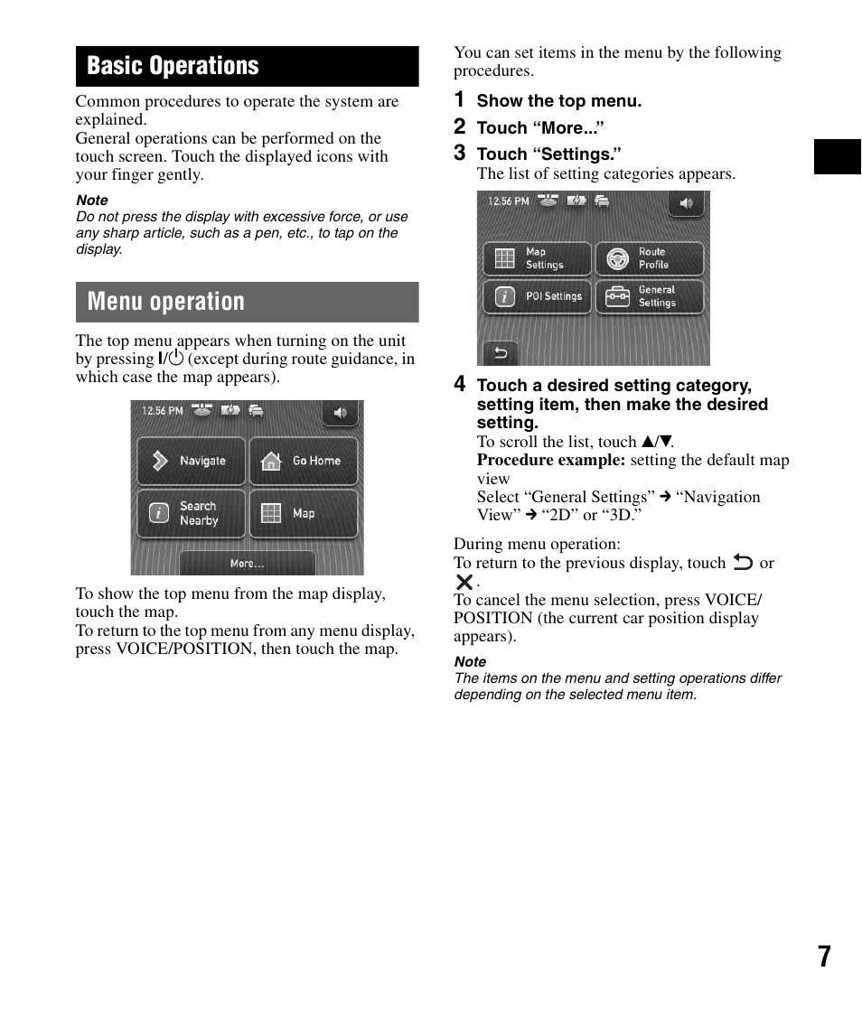 Basic operations, Menu operation | Sony NV-U51F User Manual | Page 7 / 148