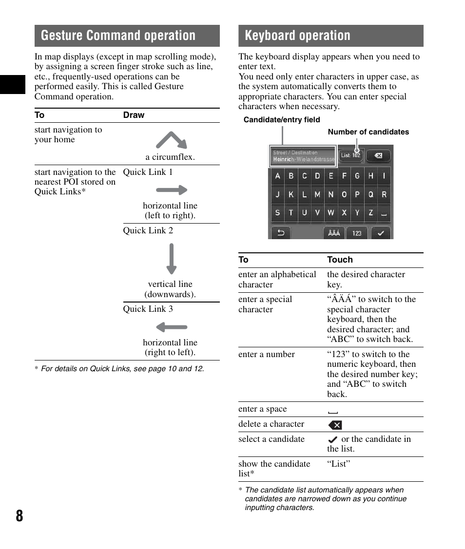 Gesture command operation, Keyboard operation, Gesture command operation keyboard operation | Sony NV-U51F User Manual | Page 8 / 148