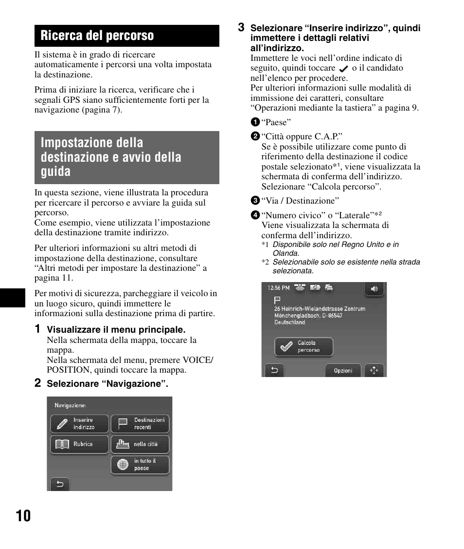 Ricerca del percorso, Impostazione della destinazione e avvio della, Guida | Sony NV-U51F User Manual | Page 82 / 148