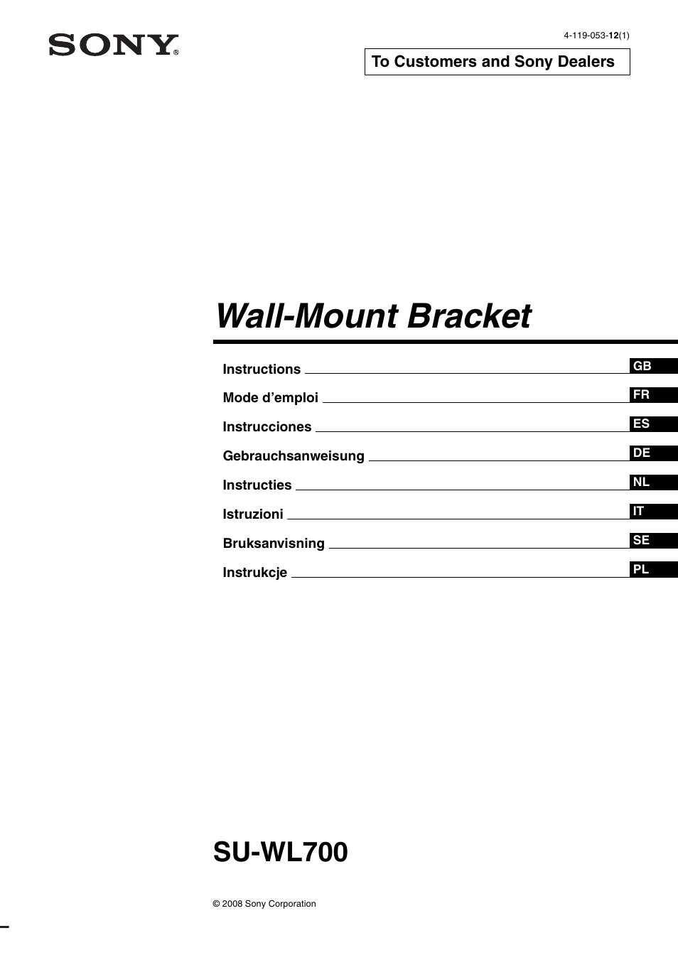 Sony SU-WL700 User Manual | 68 pages