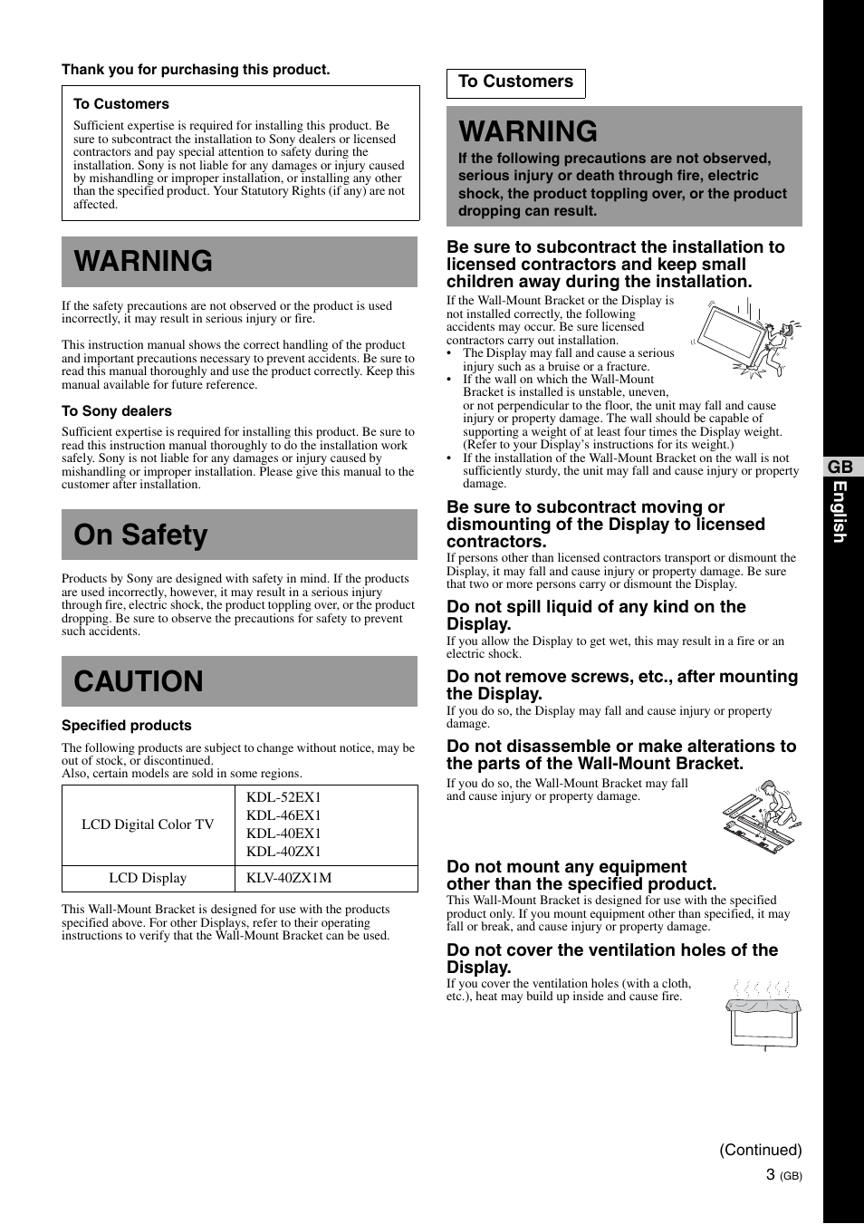 Warning, On safety, Caution | Warning on safety caution | Sony SU-WL700 User Manual | Page 3 / 68