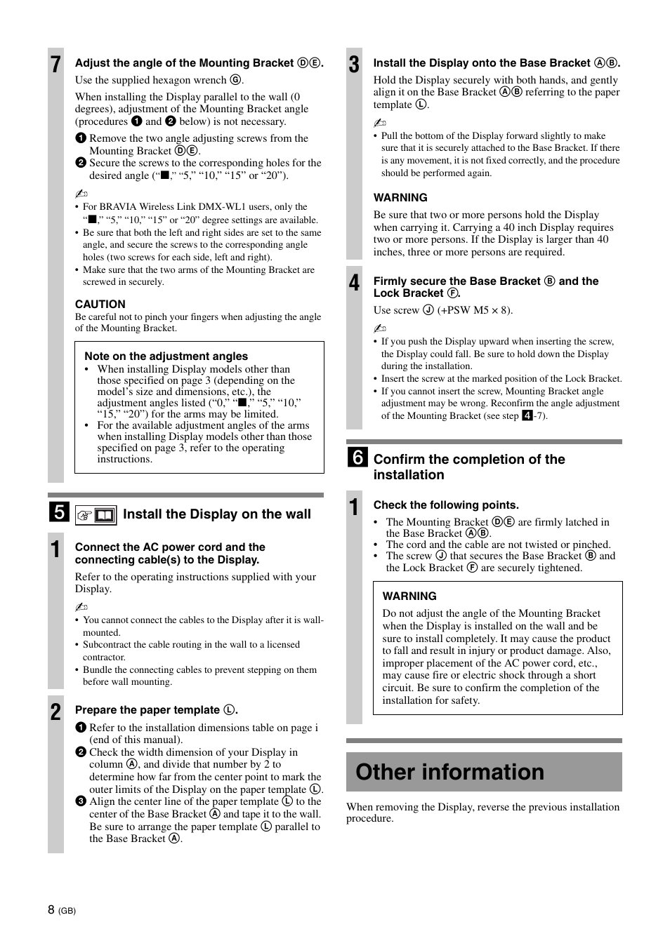 Other information | Sony SU-WL700 User Manual | Page 8 / 68