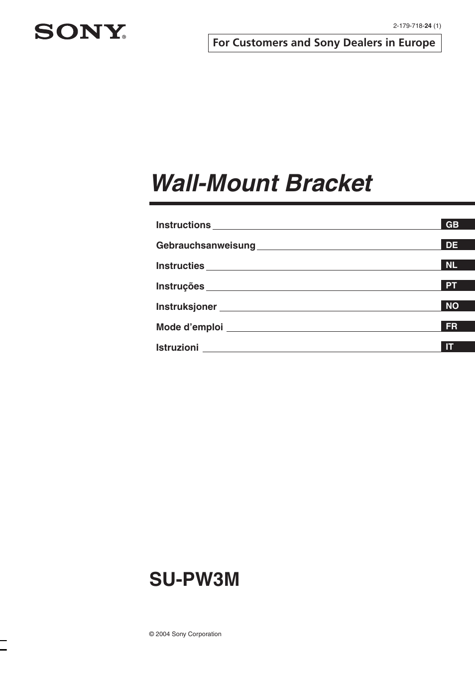 Sony SU-PW3M User Manual | 116 pages