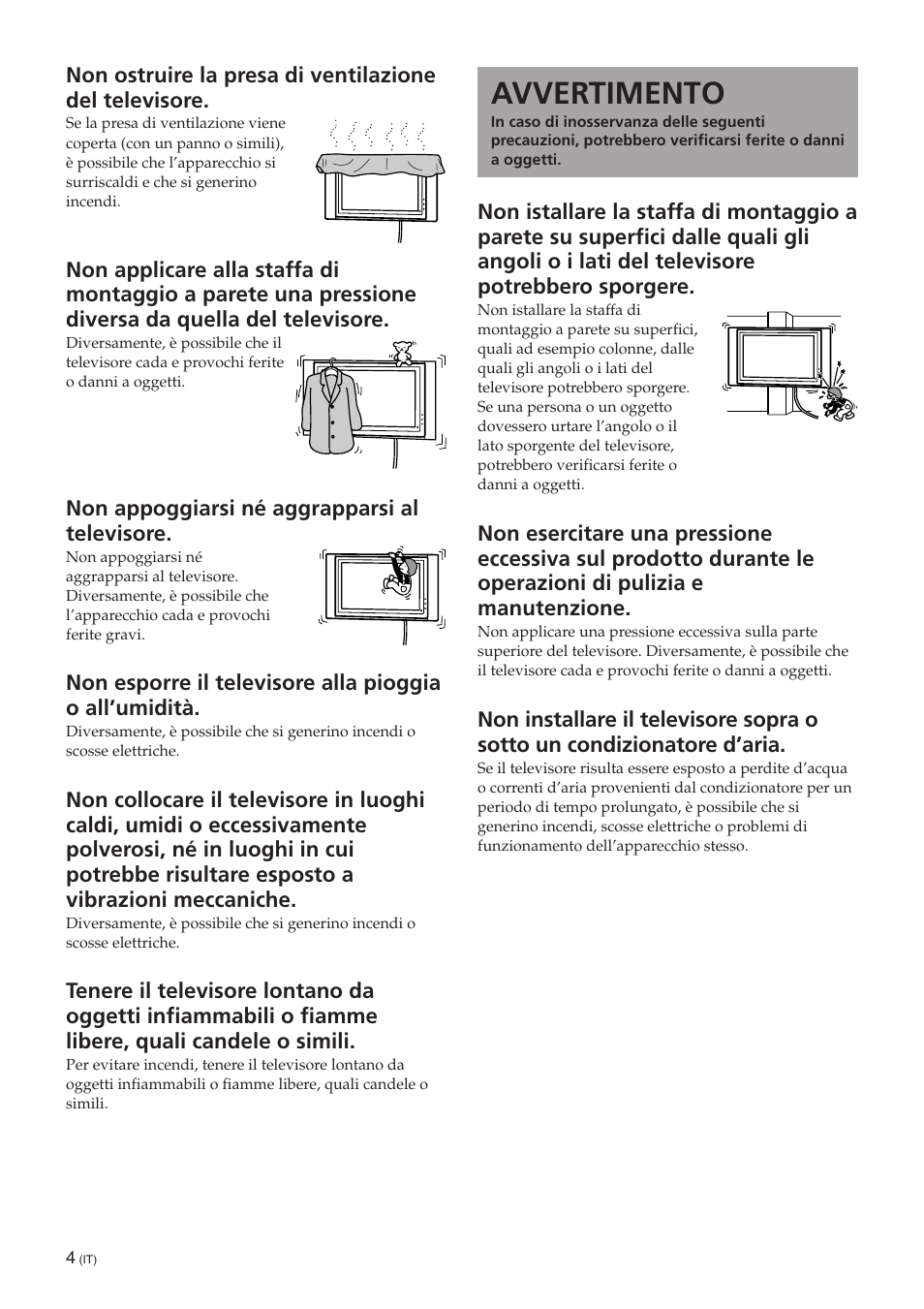 Avvertimento | Sony SU-PW3M User Manual | Page 100 / 116