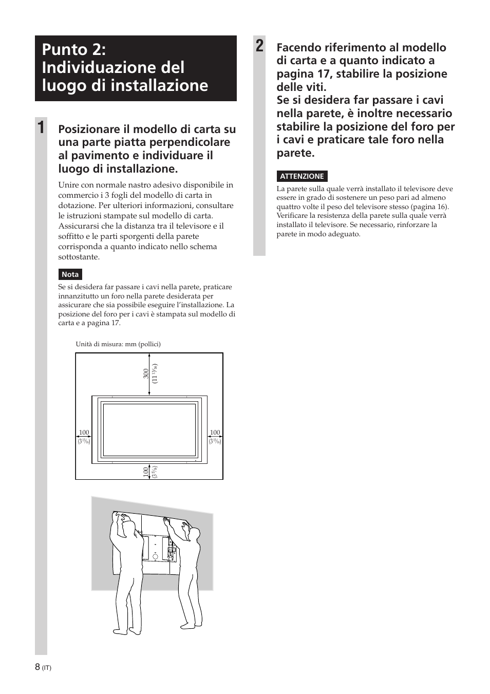 Punto 2: individuazione del luogo di installazione | Sony SU-PW3M User Manual | Page 104 / 116