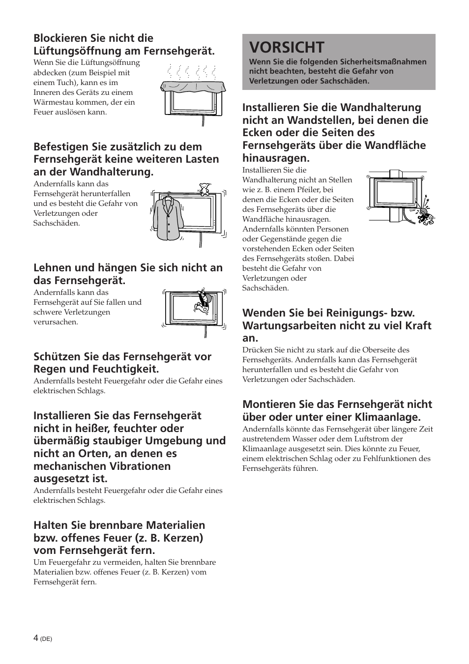 Vorsicht | Sony SU-PW3M User Manual | Page 20 / 116