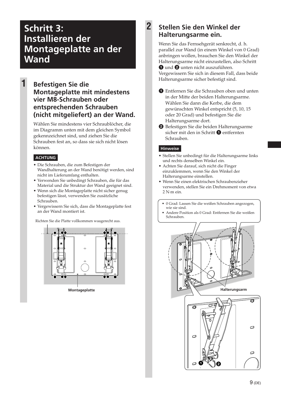 Stellen sie den winkel der halterungsarme ein | Sony SU-PW3M User Manual | Page 25 / 116