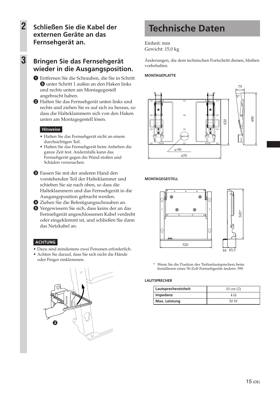 Technische daten | Sony SU-PW3M User Manual | Page 31 / 116
