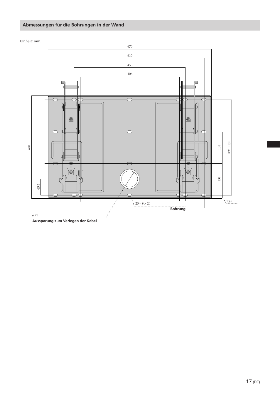 Abmessungen für die bohrungen in der wand | Sony SU-PW3M User Manual | Page 33 / 116