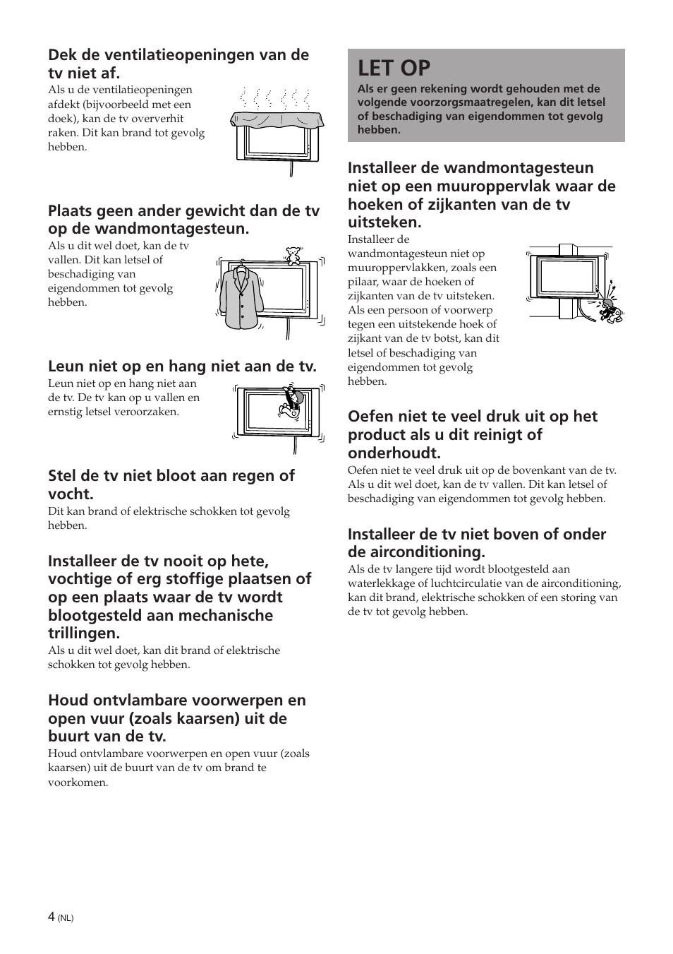 Let op | Sony SU-PW3M User Manual | Page 36 / 116