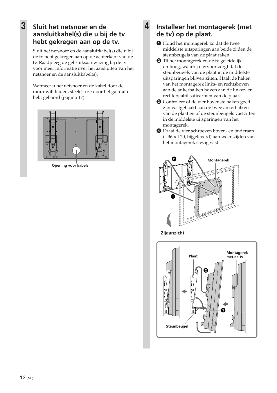 Installeer het montagerek (met de tv) op de plaat | Sony SU-PW3M User Manual | Page 44 / 116