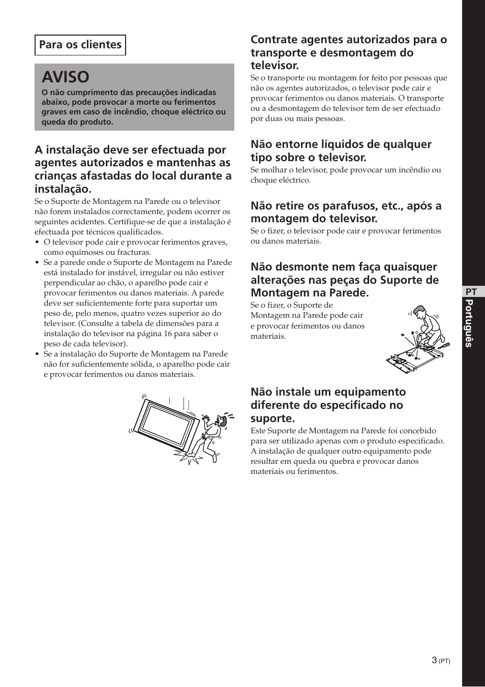 Aviso, Para os clientes | Sony SU-PW3M User Manual | Page 51 / 116