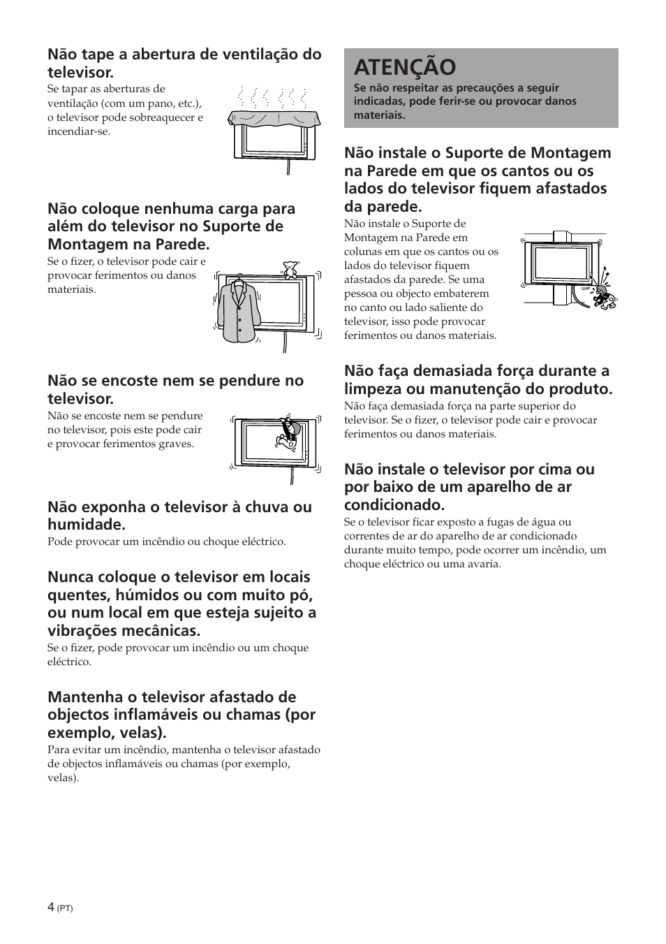 Atenção | Sony SU-PW3M User Manual | Page 52 / 116