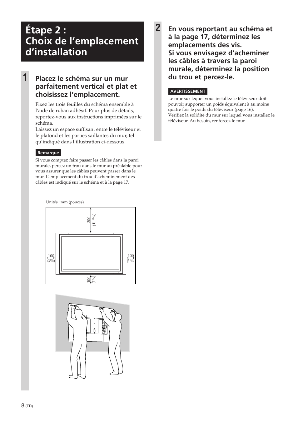 Étape 2 : choix de l’emplacement d’installation, Étape 2 : choix de l’emplacement d’installation 1 | Sony SU-PW3M User Manual | Page 88 / 116