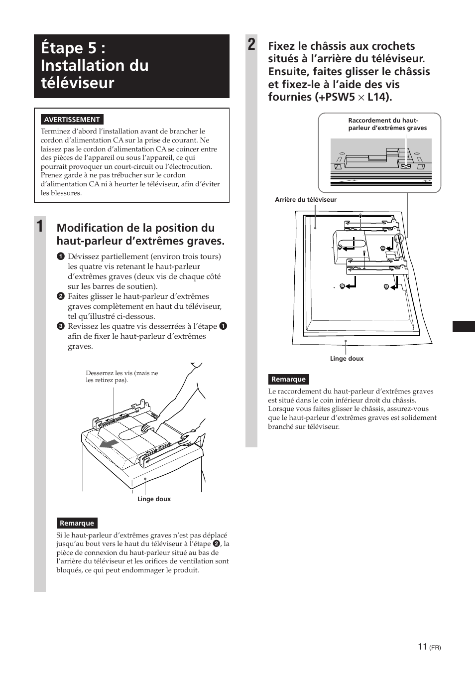 Étape 5 : installation du téléviseur | Sony SU-PW3M User Manual | Page 91 / 116