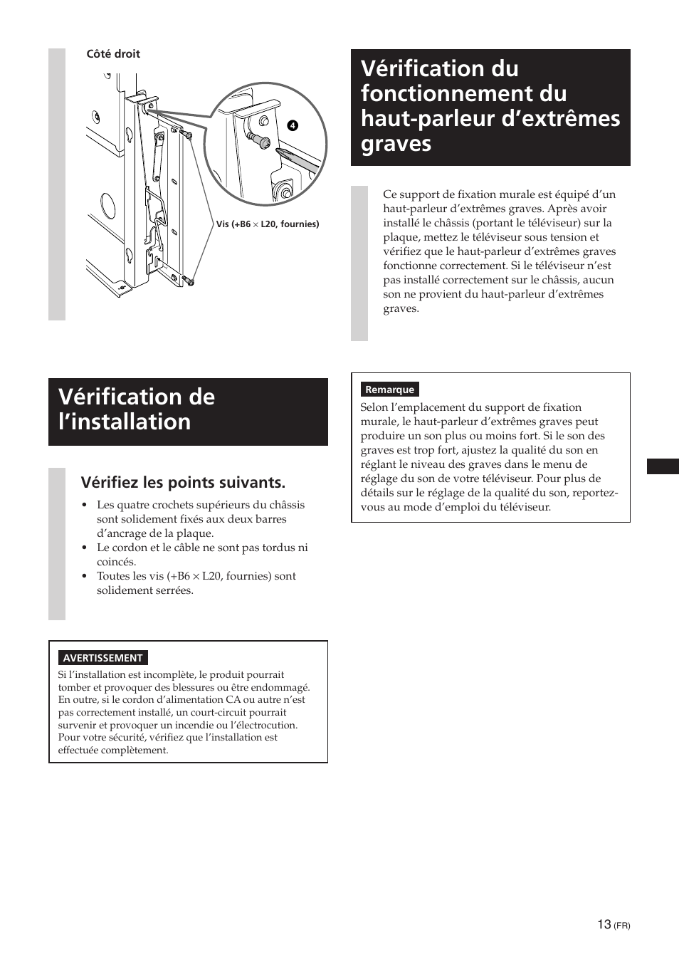 Vérification de l’installation, Vérifiez les points suivants | Sony SU-PW3M User Manual | Page 93 / 116