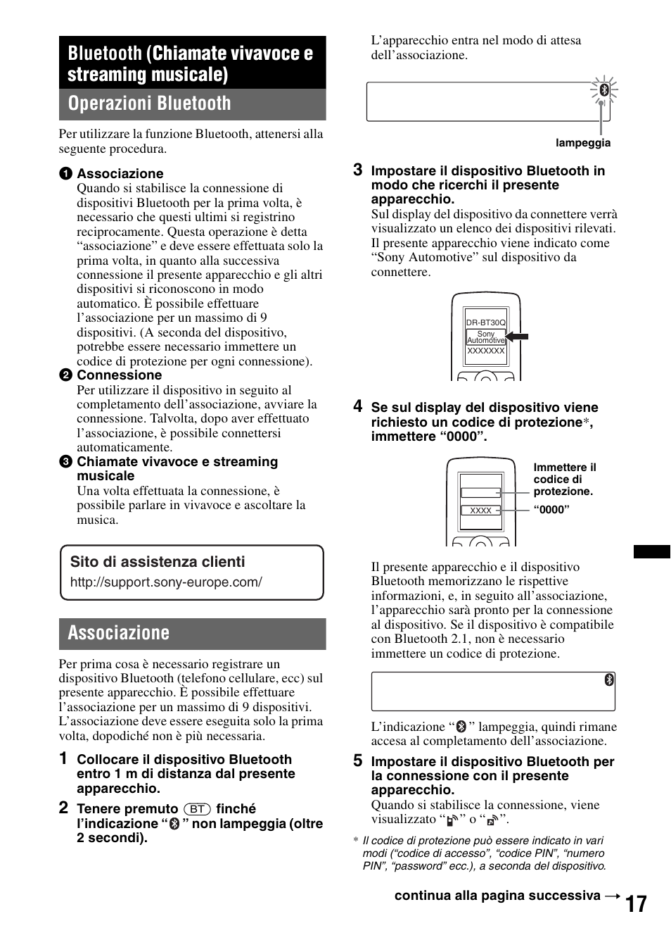 Bluetooth (chiamate vivavoce e streaming musicale), Operazioni bluetooth, Associazione | Operazioni bluetooth associazione | Sony MEX-BT2900 User Manual | Page 115 / 168