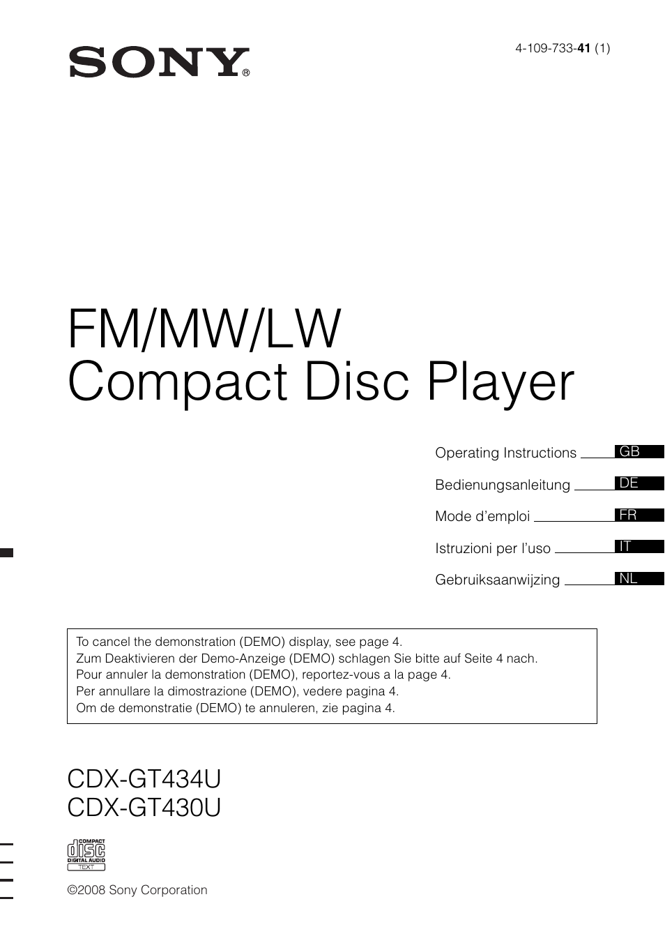 Sony CDX-GT434U User Manual | 112 pages